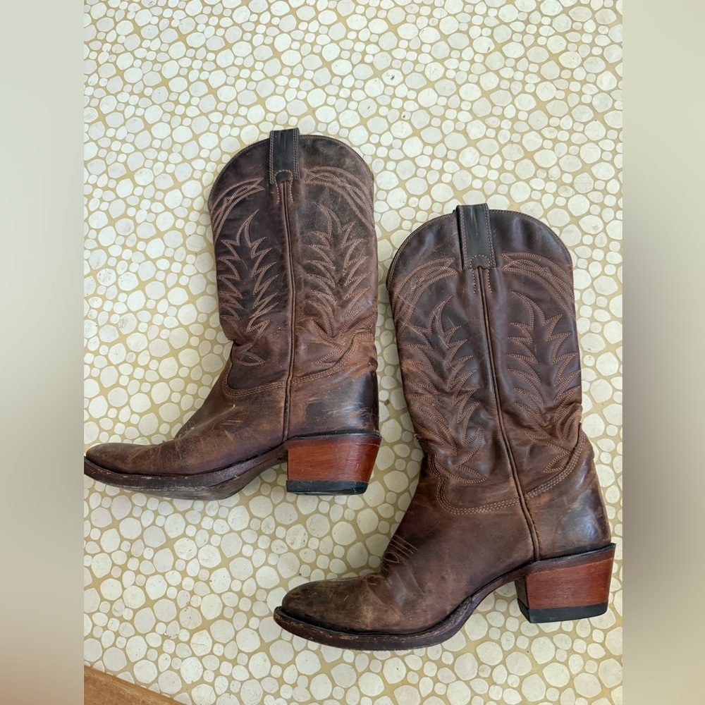 Brown Leather Heeled Western Cowboy Boots